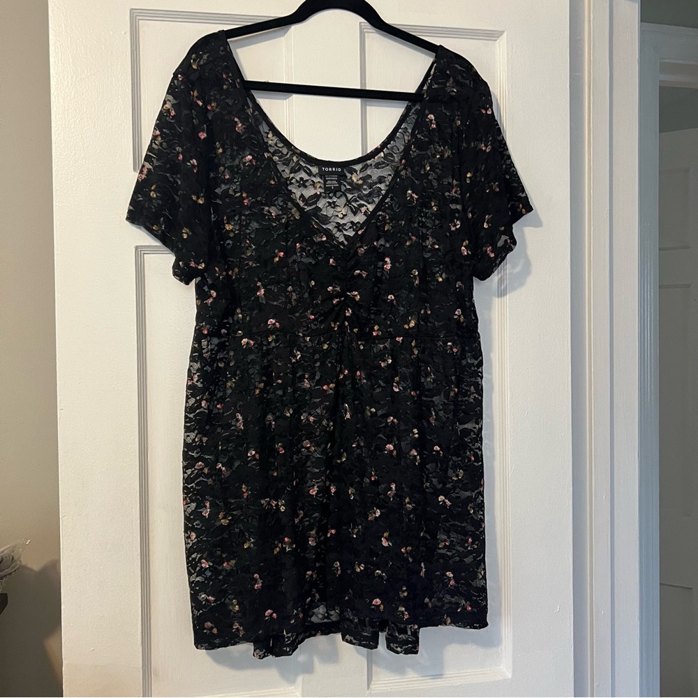 Torrid Black Lace Top/Blouse with Floral Accents